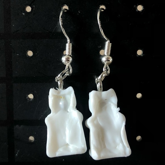 Handmade White Recycled Plastic Gummy Bear Earrings - Picture 2 of 4